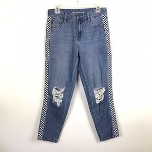 Empyre Eileen Mom Jean Ripped Knee Checkered Detail Pants Jeans